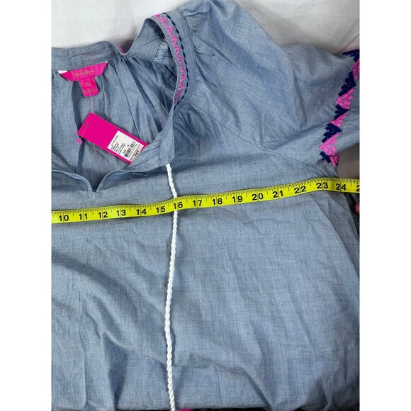 NWT LILLY PULITZER Keela Embroidered V-Neck Long Sleeve Blue Chambray Top xL - Picture 9 of 9